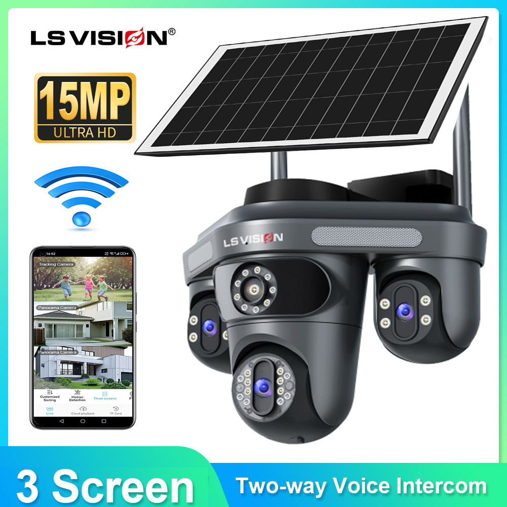 Garden Camera - LS VISION マルチレンズ 3画面 WiFi屋外セキュリティソーラーカメラ パノラマモニター