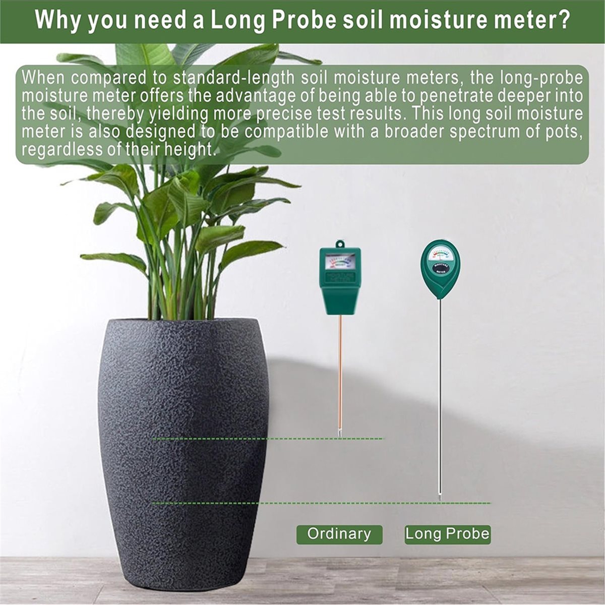 Plant Monitor - LNHFロングプローブ深層土壌水分計、水位モニターインジケーターセンサー、屋外屋内大型鉢植え用湿度計