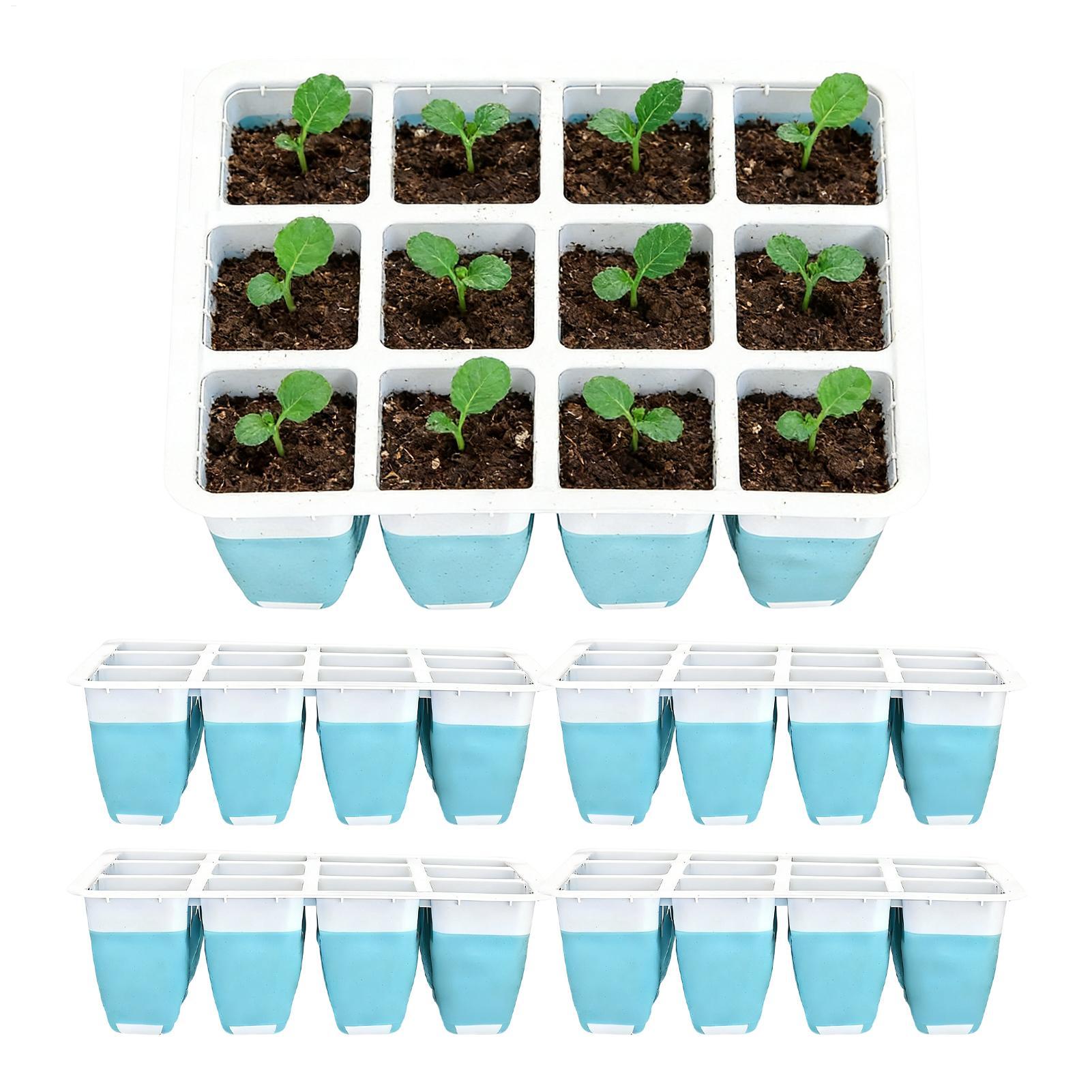 Indoor Garden Kit - 5パックシリコン製種まきトレイ60セル再利用可能な苗発芽スクエア栽培キット屋内園芸植物育苗ポット