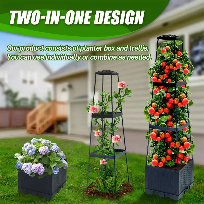 自動給水機能付きプランティングボックスと支柱を備えたトマトタ - Hydroponic Tower のレビューと価格