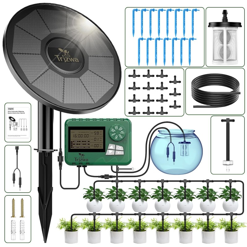 ソーラー灌漑装置 温室灌漑 点滴灌漑キット 15Mホース付き - Self Watering Planter のレビューと価格