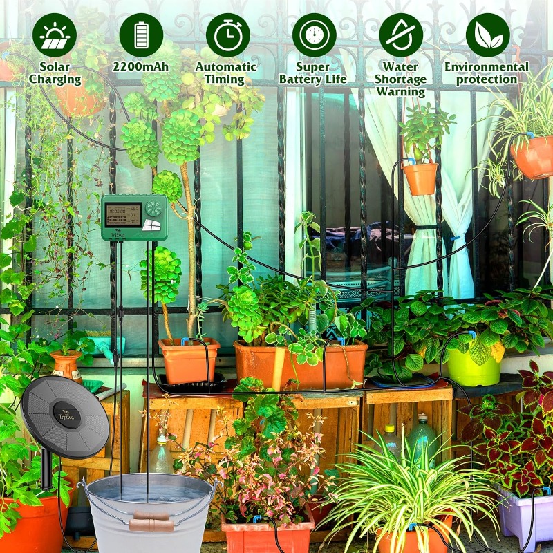 ソーラー灌漑装置 温室灌漑 点滴灌漑キット 15Mホース付き - Self Watering Planter のレビューと価格